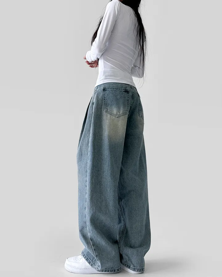 [~XL/2기장] 응팔 레트로 1988 워싱 벌룬 원 핀턱 통 와이드 데님 팬츠 바지 상세 이미지 20