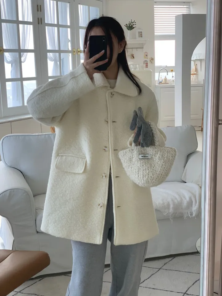 [주문폭주🔥][겨울신상⛄] 메리 부클 카라 하프 코트(2color) / 하객룩 하프코트 코트 숏코트 아우터 상세 이미지 13