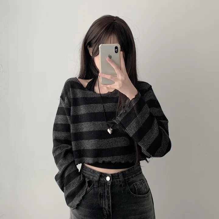 *주문폭주* [데일리힙set] 물결 단가라 니트 티셔츠 & 흑청 사이드워싱 데님 팬츠 [D1-9] 상세 이미지 7
