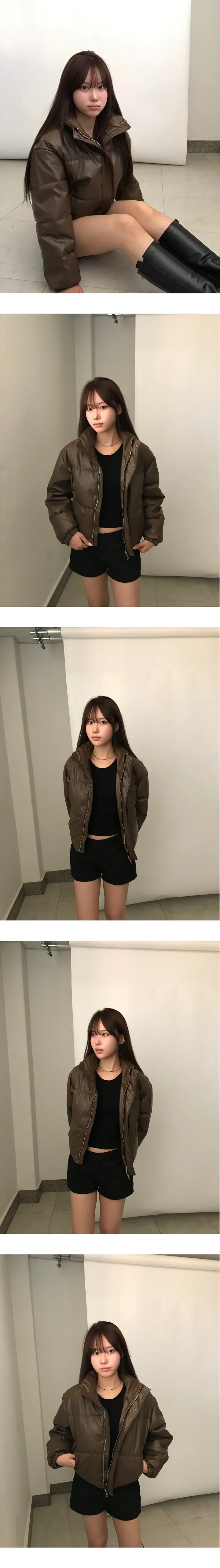 [MD추천/따뜻🖤]스냅 레더 크롭 하이넥 패딩 상세 이미지 8