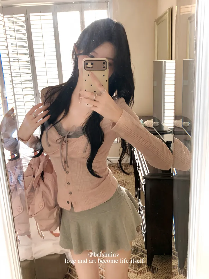 [발레코어 쓰리피스 러블리 페미닌룩] 로안 3pcs 레이어드 나시+가디건+스커트 쓰리피스 세트 상세 이미지 6