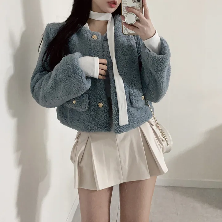 블랙입고 [누빔안감] 베릴 도톰 양털 트위드 노카라 숏자켓 (하객룩,연말룩/3color) 상세 이미지 26