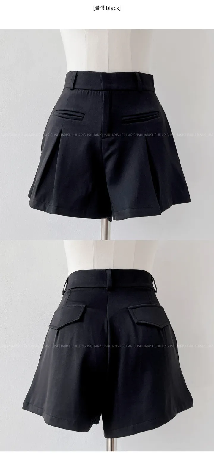 3color 】ストラップリボンプリーツショートパンツ ／ strap