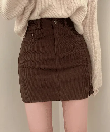 [착붙핏!] 골덴 코듀로이 A라인 트임 미니 스커트