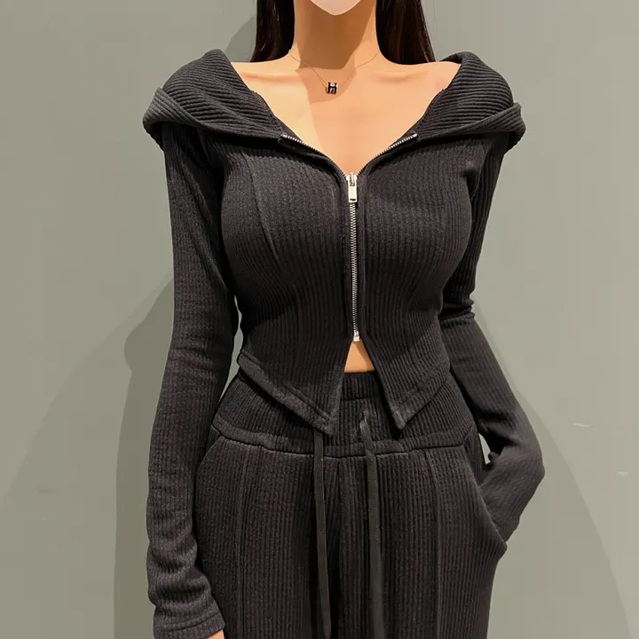 *봄ver* [MADE:컬러추가] #-3kg!! 슬림 빅후드ver.1 오프숄더 셋업 (5color) 슬림핏 크롭 후드집업 오프숄더집업 롱 와이드팬츠 트레이닝세트 상세 이미지 28