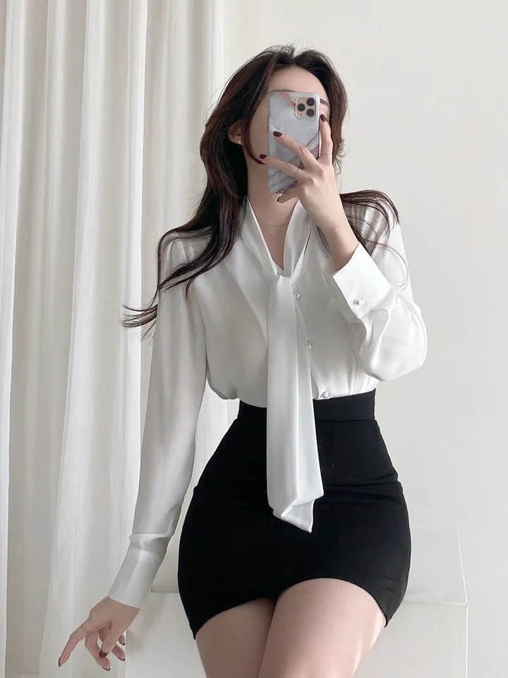 [누적판매2만장/고퀄리티] 가나다란 쉬폰 진주 타이 블라우스 3color 상세 이미지 11