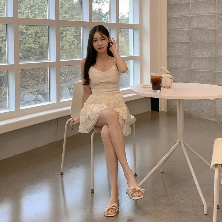 [나시스커트SET/고퀄ෆ러블리] 베링 레이스 프릴 뷔스티에 브이넥 캡 나시 + A라인 밴딩 캉캉 미니 스커트 투피스 세트 데이트룩 여행룩 바캉스룩 꾸안꾸 플리츠 발레코어 상세 이미지 12