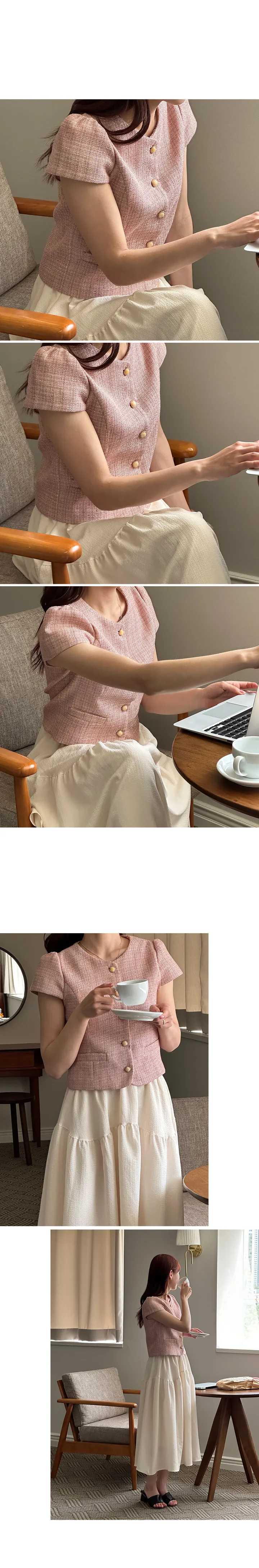 피치 러블리 퍼프소매 트위드 여름 반팔 자켓 - 2color 상세 이미지 13