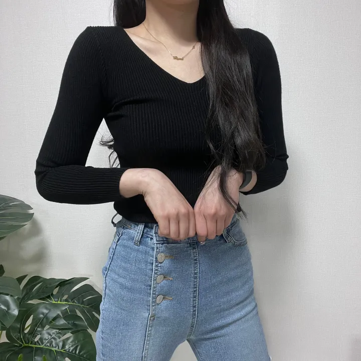 1000장 돌파! 🚀당일발송!🚀✨진짜최저가보장✨ 🎊봄까지 쭉!🎊 주문폭주 🎀리뷰극찬🎀 2개 구매시 묶음할인! 기본 슬림 골지 브이넥 니트 긴팔티 상세 이미지 38