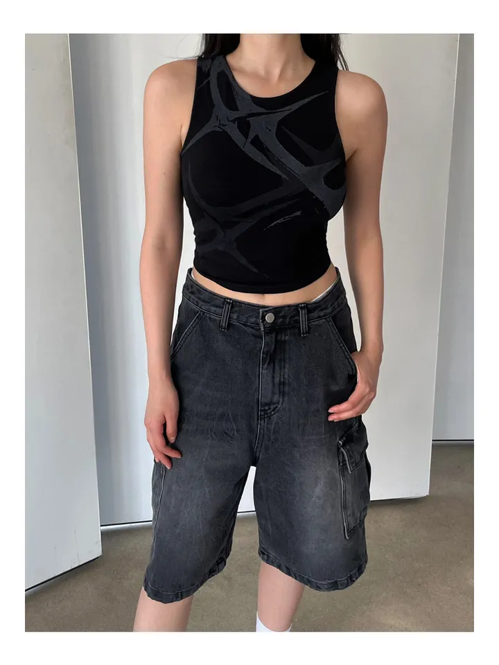 [UNISEX] 카고 데님 청 워싱 버뮤다 반바지 팬츠 (2color) 상세 이미지 22