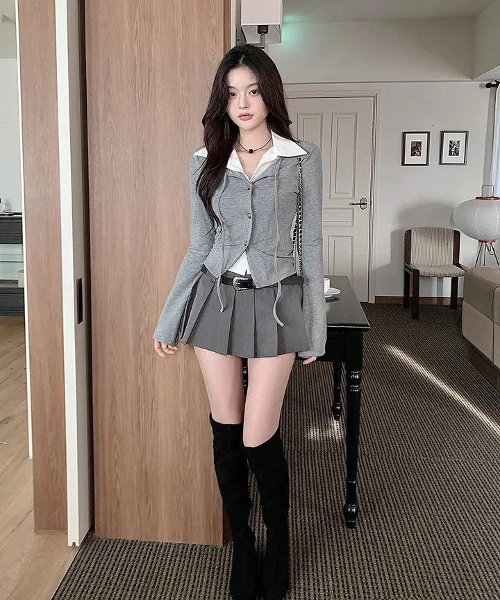 [반팔/긴팔❄일체형💗고퀄ver] 칠리 셔츠 가디건 일체형 레이어드 리본 슬림핏 긴팔 반팔 티셔츠 가디건 봄 겨울 가을 / 하객룩 출근룩 소개팅룩 데이트룩 클래식블랑 상세 이미지 25