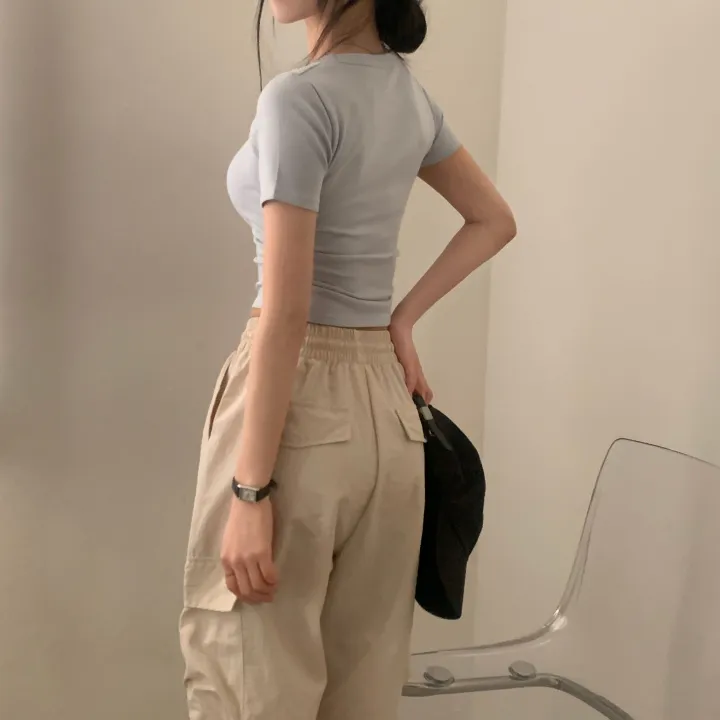 [파스텔🤍/MADE] 보장된핏, 옆셔링 스퀘어넥 반팔 크롭티셔츠 - 8color 상세 이미지 31
