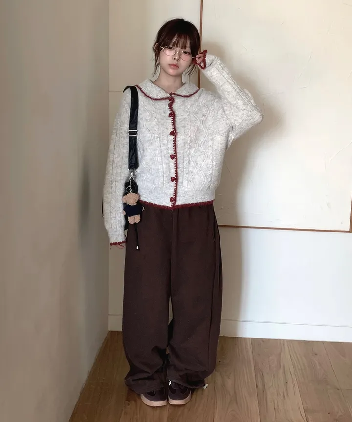 [MD추천✨러블리] 우토 하트 단추 카라 배색 니트 가디건 봄 가을 / 니트가디건 가디건 봄가디건 아우터 바람막이 청자켓 뮤잉 상세 이미지 5