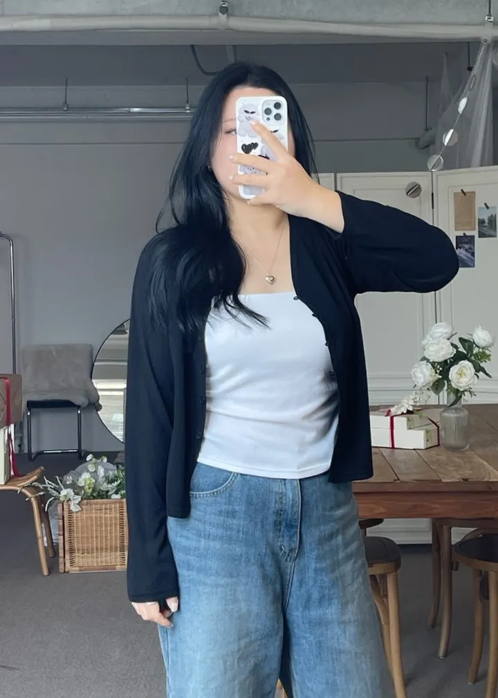 [2사이즈] 색감굿@ 가디건 브이넥 레이어드 여리핏 빅사이즈 크롭 봄옷  통통 베이직 꾸안꾸 상세 이미지 52