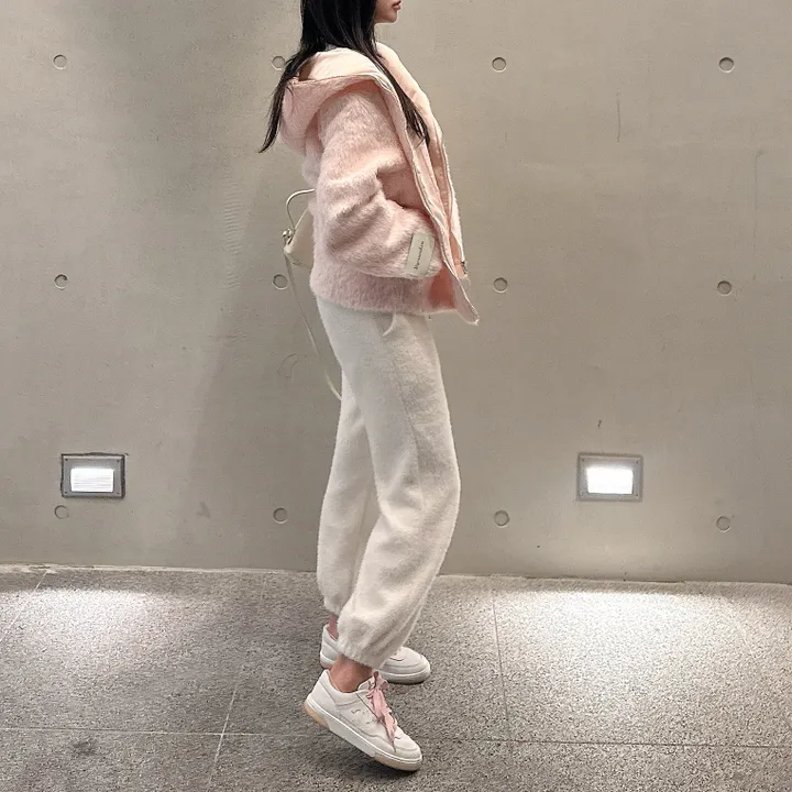 [러블리⛄/털빠짐X] 핑키 딸기우유 소프트 후드 퍼 뽀글이 앙고라 코트 집업 자켓 상세 이미지 29