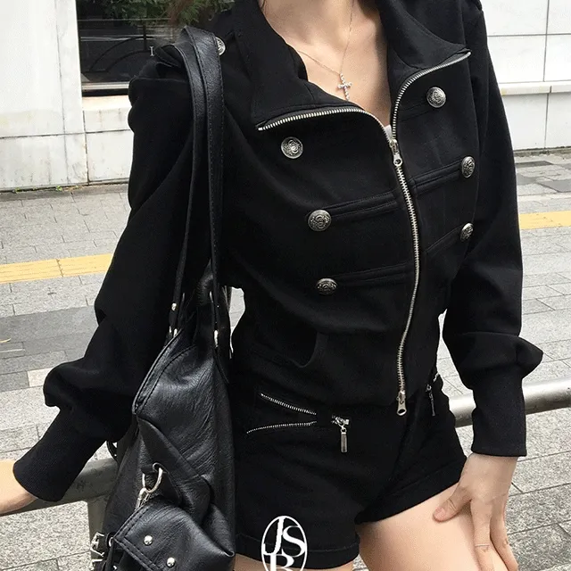 단독기획[핀터무드🖤/퀄,핏보장!] 테핀 나폴레옹 투웨이 집업 자켓 하이넥 워머 시보리 실버버튼 숏자켓 투웨이지퍼 슬림핏 데일리 간절기 겉옷 아우터 가을신상/가을자켓/가을아우터
