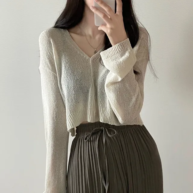 (5color)피넛 썸머 크롭 브이넥 가디건 상세 이미지 5