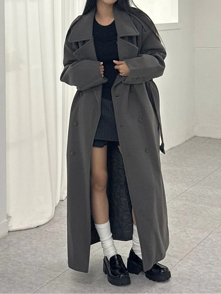[Unisex] Mael maxi coat (3co) / 울 오버 루즈핏 누빔 안감 벨트 맥시 코트 상세 이미지 20