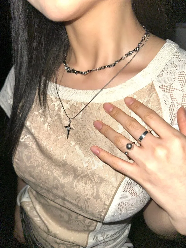 💀8차 재입고☠️ 목걸이 힙한 실버 기하학 y2k 남녀공용 silver stone necklace 상세 이미지 5