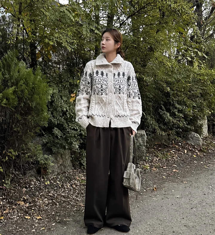 당일출고🚀[wool20%/두툼❄] 하이넥 스노우 패턴 노르딕 루즈핏 가디건 3color 상세 이미지 10