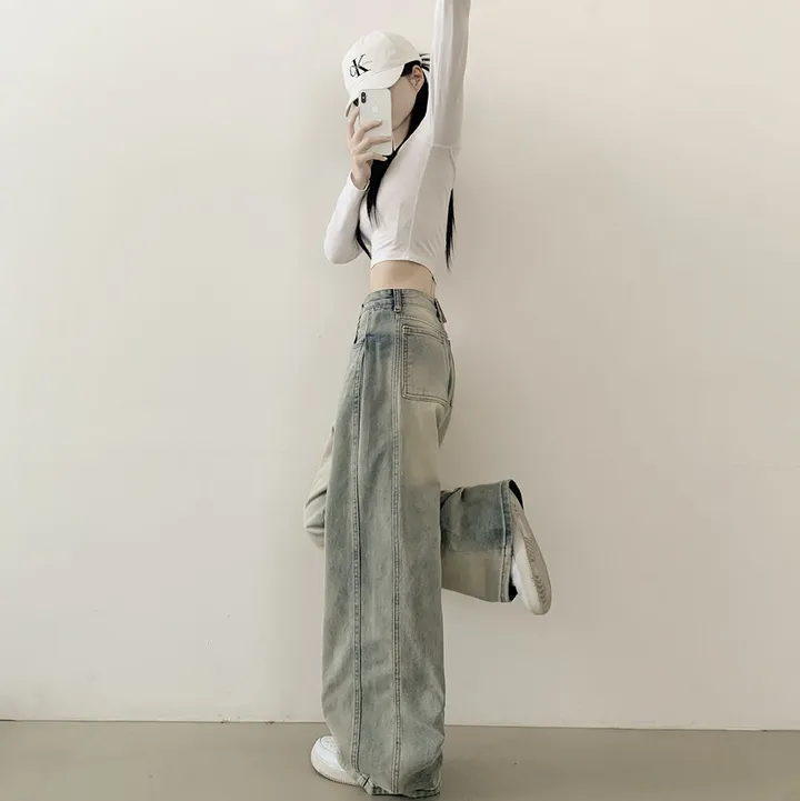 [색감깡패🖤] 사이드 핀턱 빈티지 워싱 하이웨스트 와이드 벌룬 데님팬츠 사계절 청바지 연청 진청 흑청 블랙 상세 이미지 15