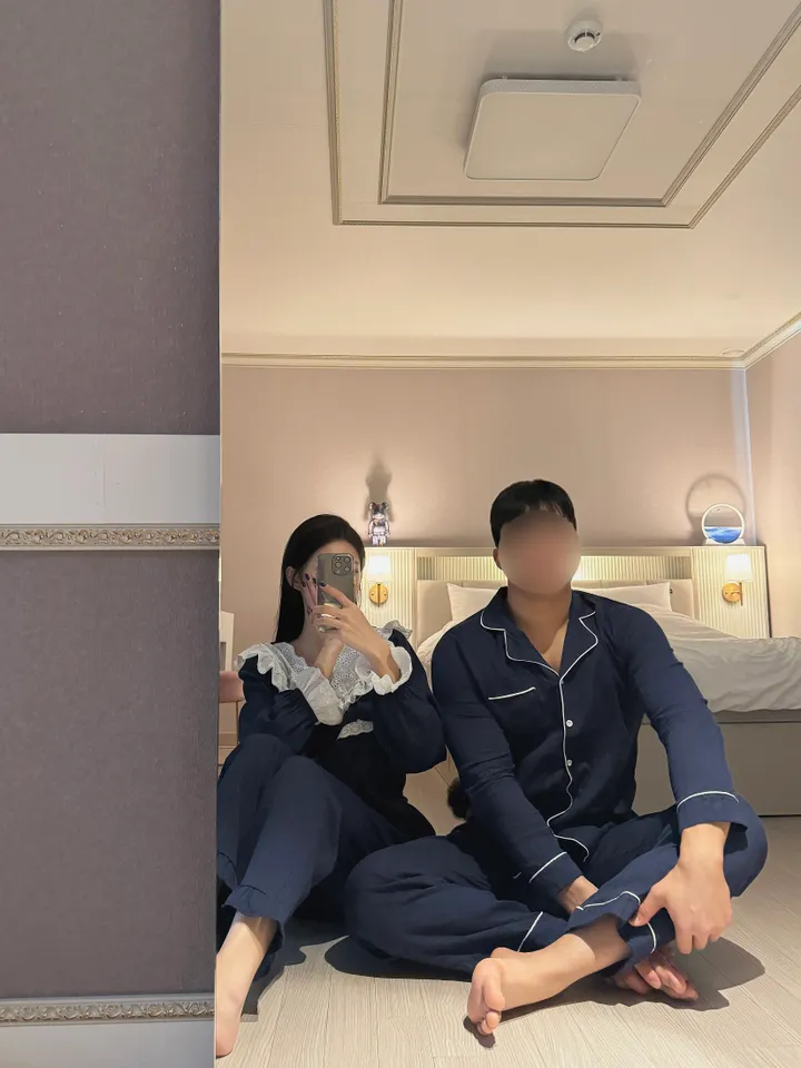 [단품가능] 네이비 코튼 커플 투피스 잠옷 세트 봄 가을 홈웨어 파자마 상세 이미지 4