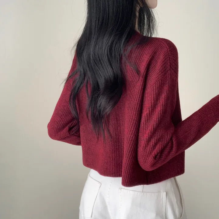 [캐시울/만족도100%] 크렌베리🍇 여리핏 캐시울 아크릴 라운드 골지 크롭 긴팔 가디건 상세 이미지 9