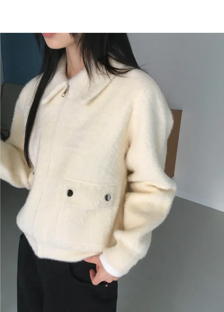 [도톰❤️‍🔥] 라우슨 플랩 포켓 앙고라 퍼 카라 집업 상세 이미지 3