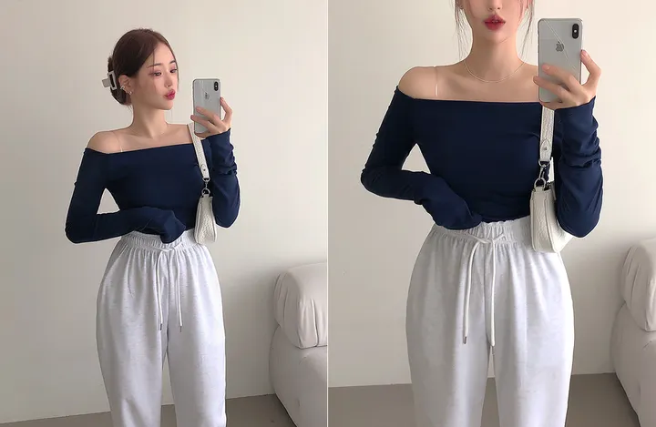 [인생컬러/여리핏] 우프 오프숄더 슬림핏 긴팔 티셔츠 봄티셔츠 봄신상 봄옷 가을티셔츠 가을옷 가을신상 상세 이미지 2