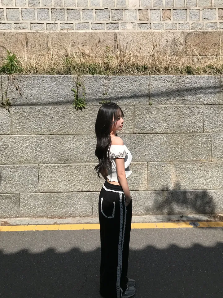 봄신상 포켓 밴딩 레이스 프릴 라인 와이드핏 레이어드 트랙 트레이닝 팬츠 2color 상세 이미지 8