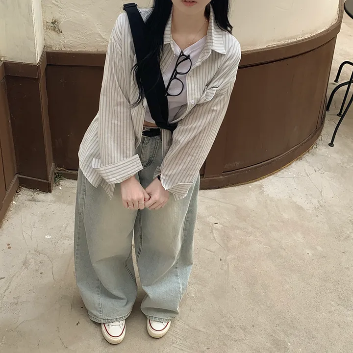 [여리여리~한여름까지✨] 린넨 오버핏 스트라이프 힙덮는 긴팔셔츠 레이어드 남방 꾸안꾸 캠퍼스룩 빅사이즈 상세 이미지 15