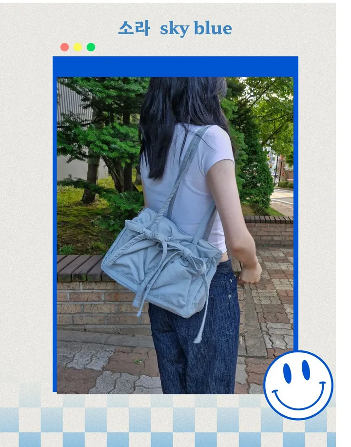 키링선물 여행룩 리본가방 출근가방 발레코어 나일론숄더백 투포켓  나일론에코백 패션가방 가벼운가방 상세 이미지 15