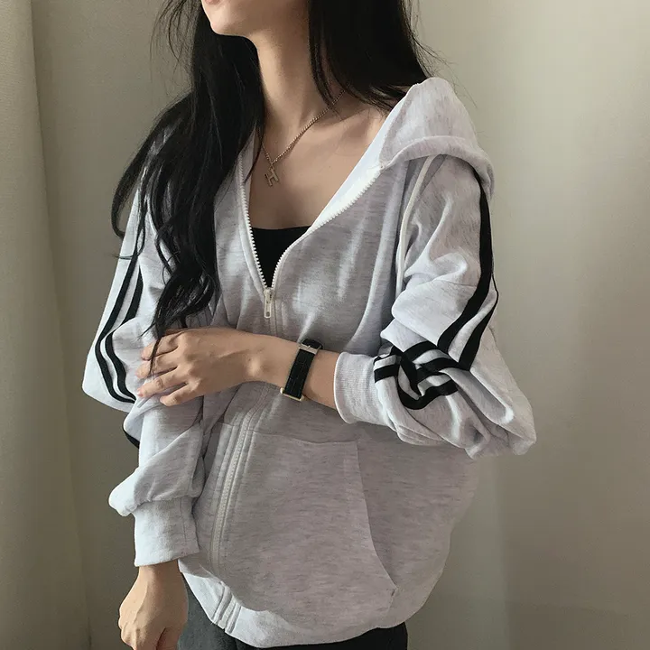 [루즈핏/꾸안꾸🖤] 키트 투라인 후드 집업 점퍼 상세 이미지 46