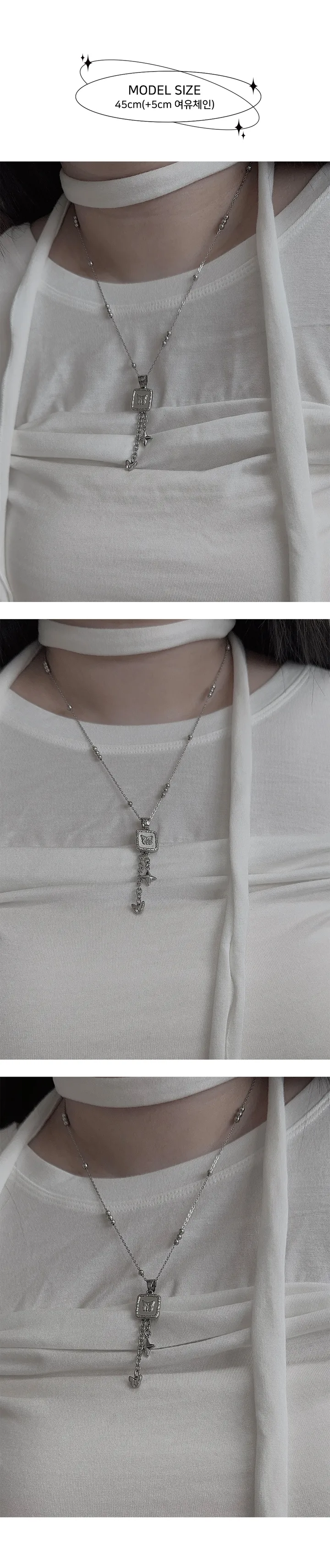 [신상할인] 스퀘어 나비 드롭 목걸이 (3size) 상세 이미지 3