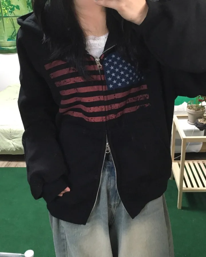 [최저가‎]⋆˚✿˖°아메리칸 성조기 미국 투웨이 후드 집업(2color) 상세 이미지 17