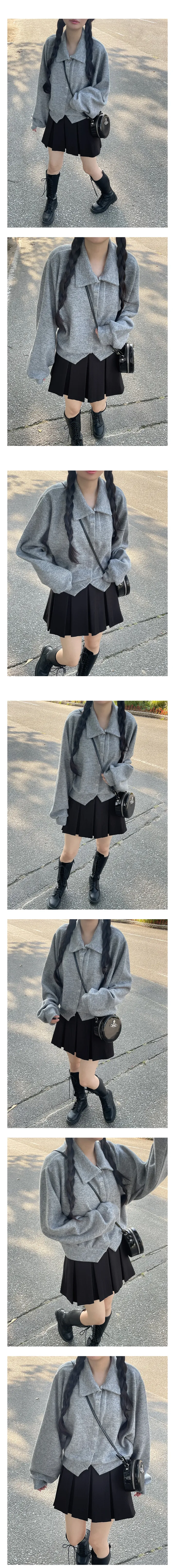 벌룬 카라 루즈핏 스냅 단추 트임 가디건 상세 이미지 5