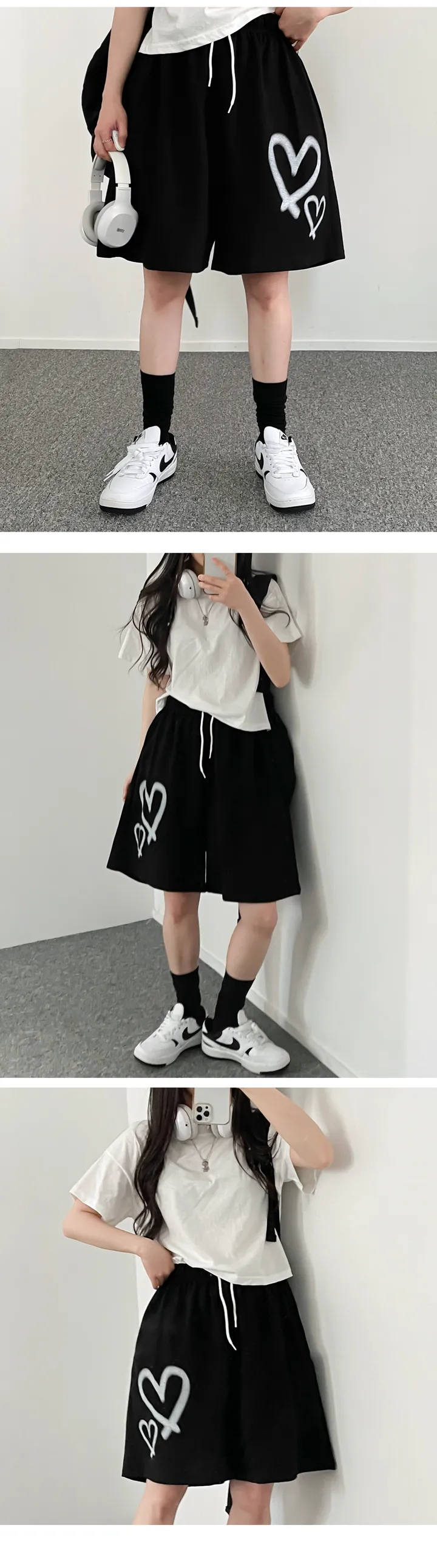 [와이드팬츠!]하트하트 와이드 5부 밴딩 반바지 상세 이미지 5