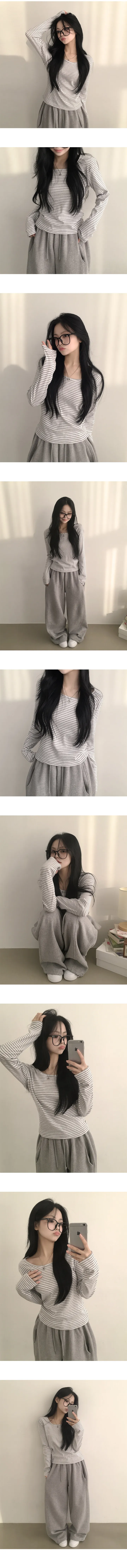 [여리여리~/여유있는말라핏] 팔뚝살 부각없는, 핀터레스트 단가라 스트라이프 스퀘어넥 여리핏 긴팔티셔츠 (4color) 상세 이미지 2