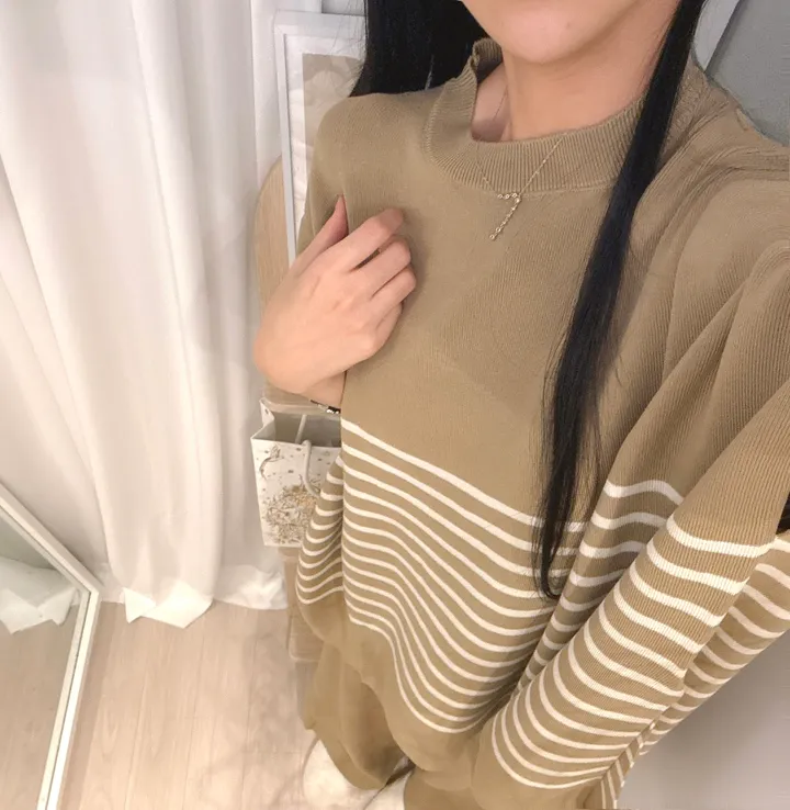 *빠른출고 *체형커버굿 [*44-77/highqual] 모먼트 스프라이트 소프트 단가라 케이프 니트 + 밴딩 와이드 니트 팬츠 투피스 트레이닝세트 - 4color 상세 이미지 31