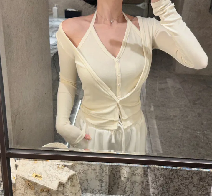 오묘한컬러감🌹*뷰엘단독* 아망 홀터넥 나시 가디건 투피스 세트 레이어드 가디건 봄가디건 상세 이미지 44