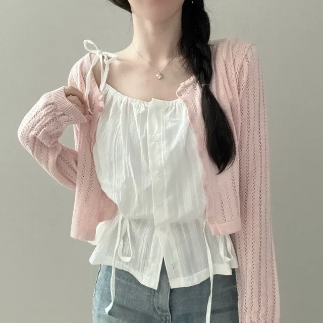 [ 찰랑핏~/가벼운원단 ] 포에 라운드 펀칭 긴팔 여름가디건 (3col) 상세 이미지 6