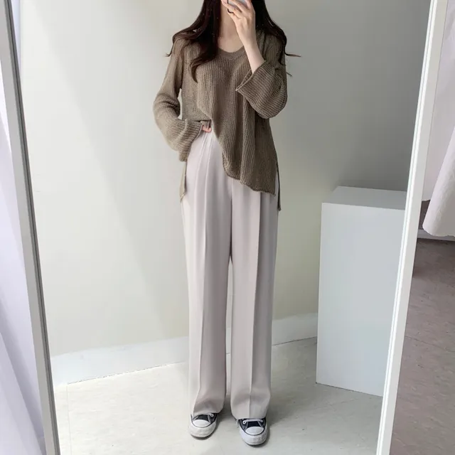 [인생핏ㅠㅠ/찐추천] 찰랑찰랑 하이웨스트 일자 핀턱 와이드 롱 슬랙스 일자 팬츠 꽃놀이룩 개강여신 아이보리 베이지 브라운 블랙 상세 이미지 37