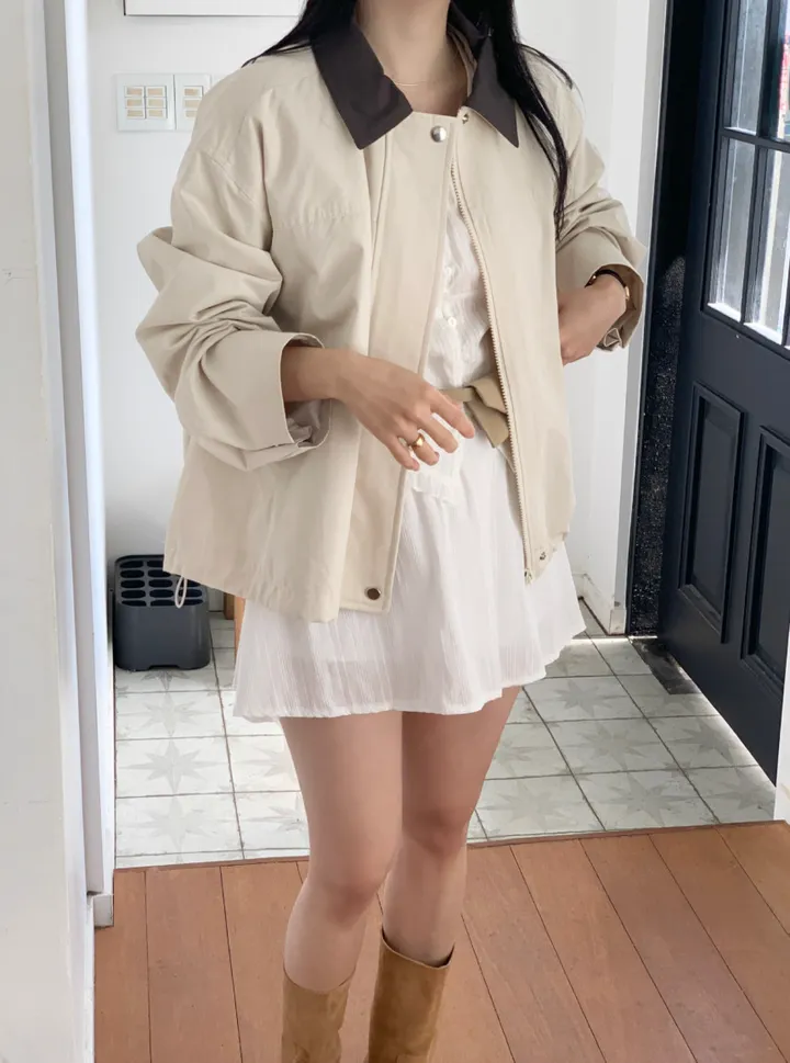 [🌷봄아우터/당일출고] 배색 카라 오버핏 야상 자켓 (숏야상/야상점퍼) 상세 이미지 3