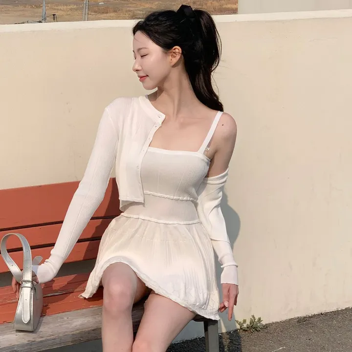 [여리무드🌹] 미닛 가디건 나시 원피스 세트 / 나시원피스 캉캉원피스 플레어 플리츠 미니원피스 니트 여름원피스 골지원피스 얇은 봄가디건 봄원피스 크롭가디건 골지가디건 볼레로 상세 이미지 26