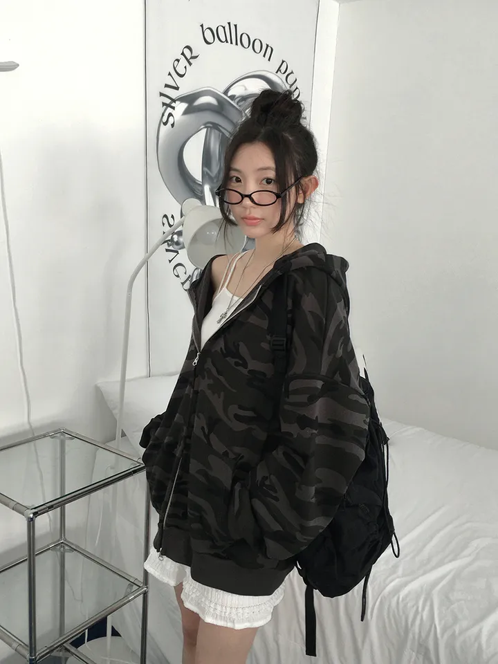 [핵오버핏🖤국내제작 *투웨이집업* 유니크 밀리터리 카모 오버핏 후드집업 남녀공용 커플템] 카모오버핏후드집업 상세 이미지 17