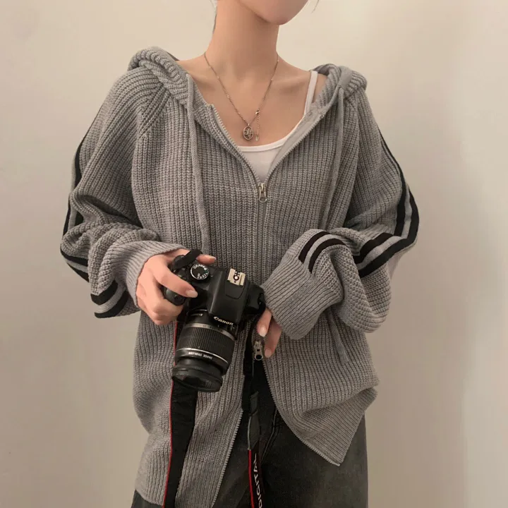 [투웨이!/저렴이XX] 펌킨 배색 라인 투웨이 오버핏 후드집업,니트가디건 - 4color 상세 이미지 29