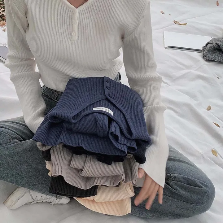 [4계절필수 디자인/연그레이 당일출고✨] 자체제작 #크치Made 젤리 버튼 트임 브이넥 골지 겨울 니트 긴팔티셔츠 - nt 상세 이미지 19