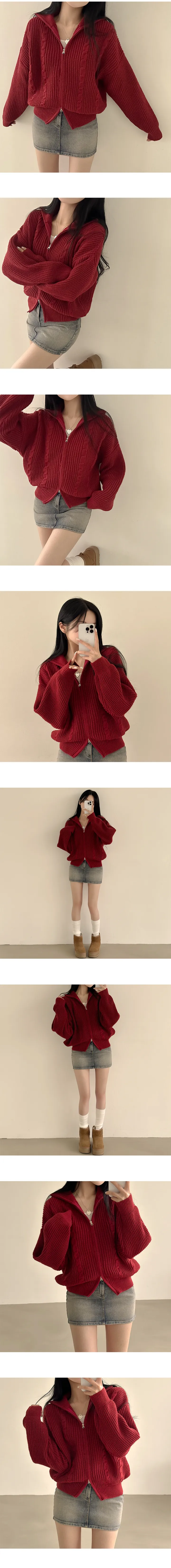 [데일리/아방핏] 말라보이는, 도톰 꽈배기 카라 투웨이 루즈핏 니트집업 가디건 (5color) 상세 이미지 2