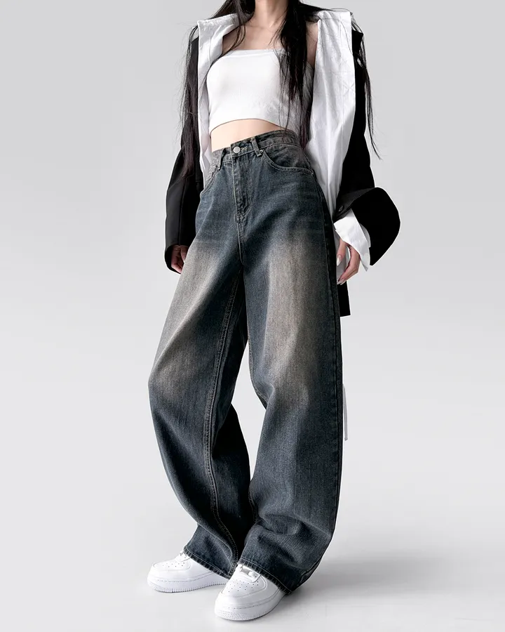 [3기장/~3XL] 스모크 워싱 와이드 정핏 일자 캐쥬얼 데일리 데님 팬츠 바지 상세 이미지 23