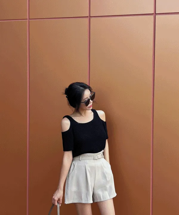 버닝 오프숄더 반팔 니트 5color